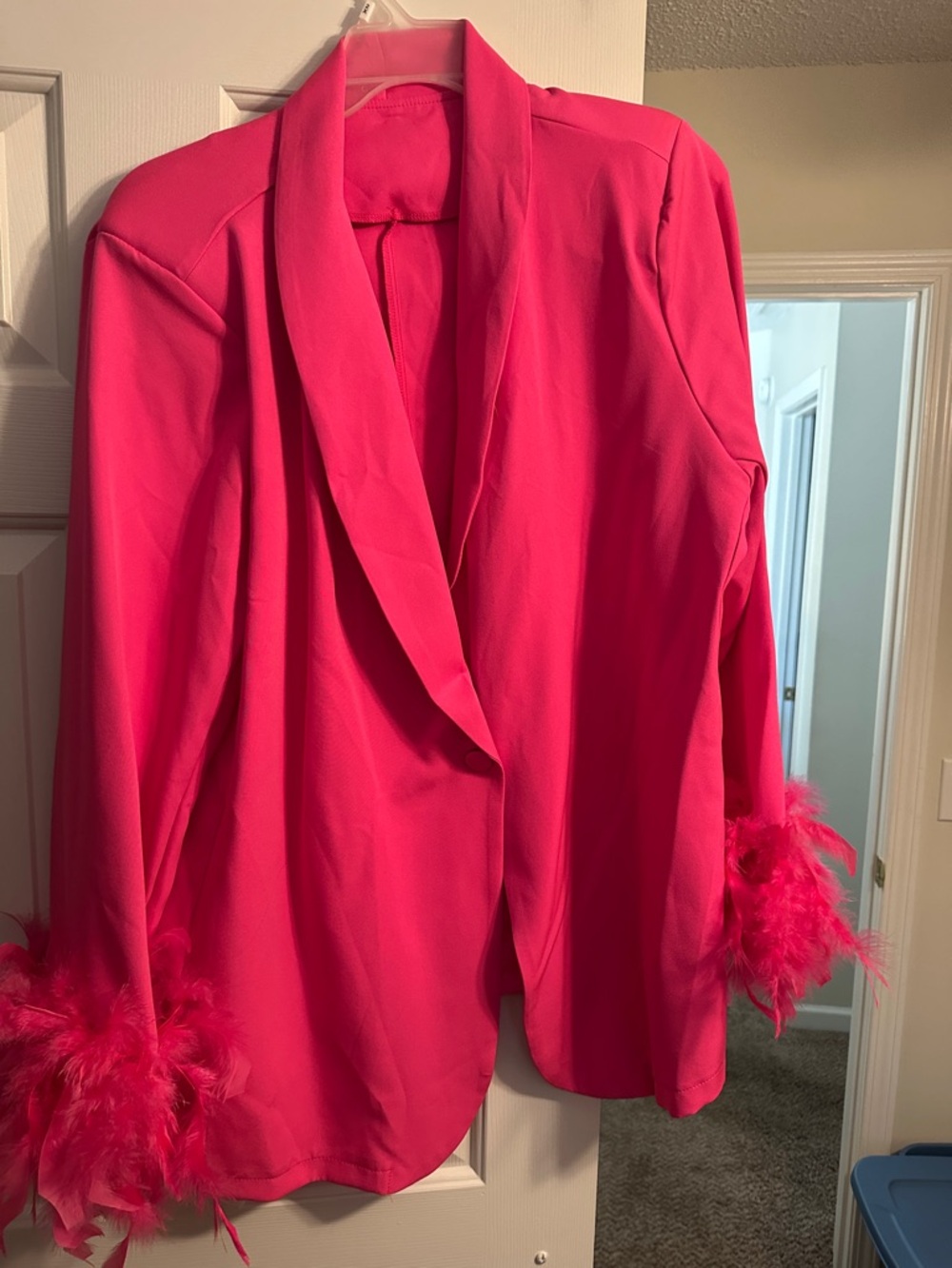 Women's Hot Pink Feather-Cuff Blazer